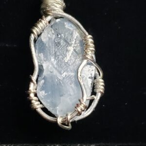 Adirondack Blue Calcite Raw Wire Wrapped Silver Necklace