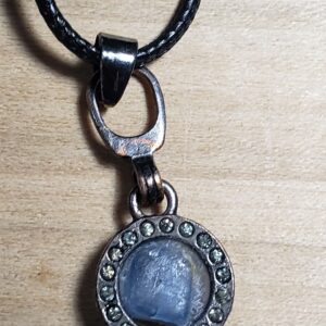 Adirondack Blue Calcite in a ring necklace with a dark brass look , on an 18 in black cord