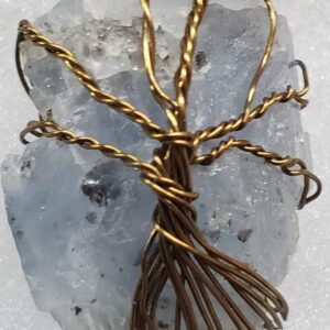 Tree of Life Pendant. Adirondack Blue Calcite wire wrapped in copper. on an 18 inch black cord chain